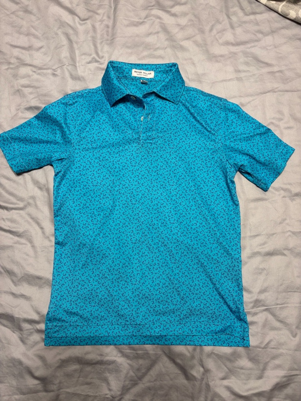 Kids Peter Millar Blue Short-Sleeve Polo Size 7-8